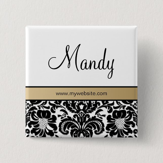 Salon Spa Damask Namn bricka Button Brooch beige Knapp (Framsida)