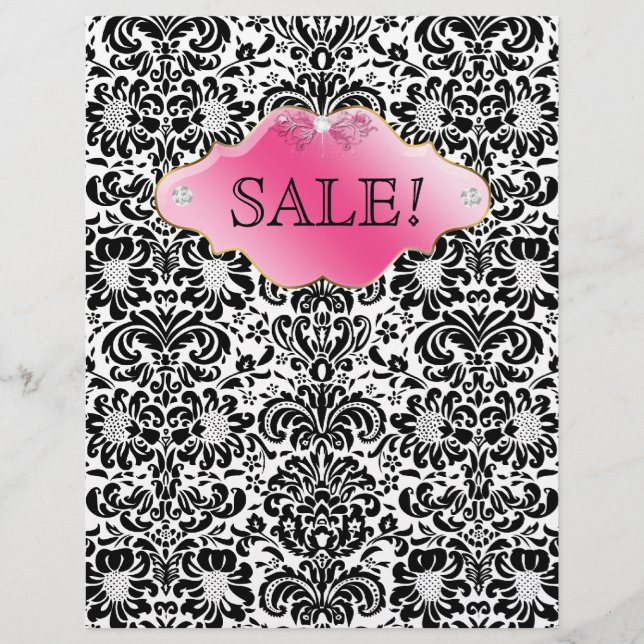 SALON Spa Flyer Blommigt Damask Rosa Guld BW (Framsidan)