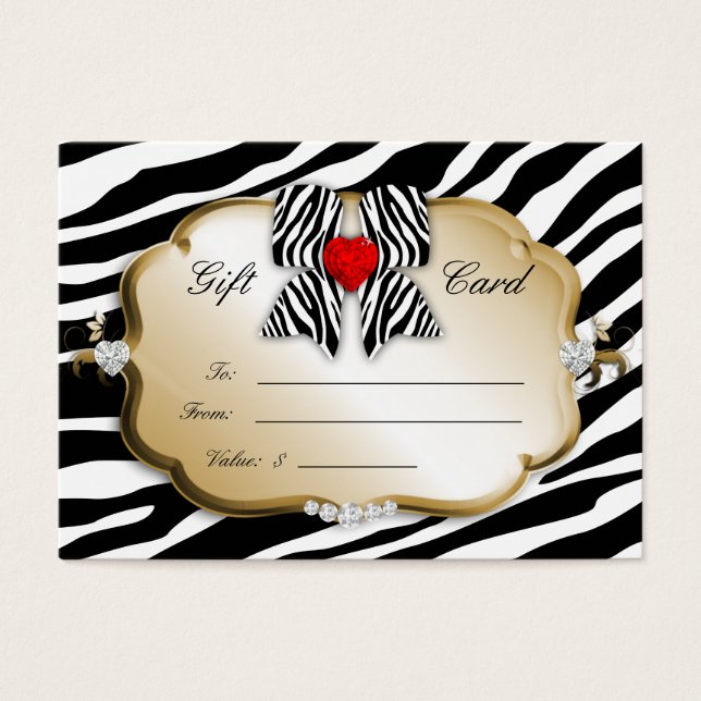 Salon Spa Gift Card Valentine Zebra Guld Black 2 Visitkort (Framsidan)