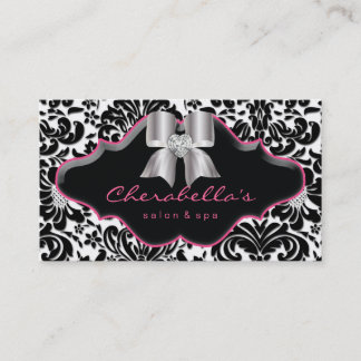Salon Spa Jewelry Affärskort Rosa Damask Bow Visitkort
