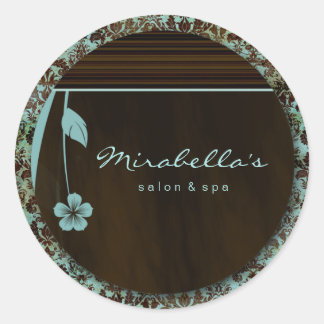 Salon Spa Sticker Damask Blå brun Runt Klistermärke