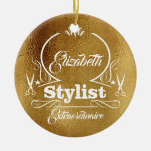 Salon Stylist Hairdresser Monogram Modern Guld Julgransprydnad Keramik