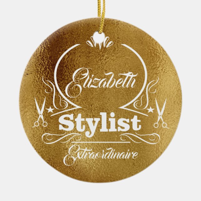 Salon Stylist Hairdresser Monogram Modern Guld Julgransprydnad Keramik (Framsidan)