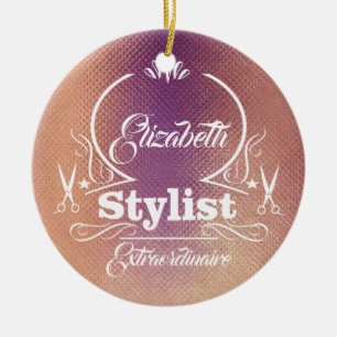 Salon Stylist Hairdresser Ro Guld Monogram Julgransprydnad Keramik