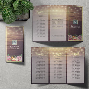 Salon Tri-Fold Brochures Wood Blommigt String Ljus