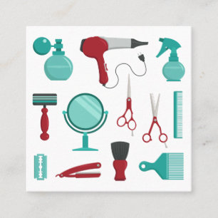 Salon Verktyg Utensils Hair Barber Teal & Red Fyrkantigt Visitkort