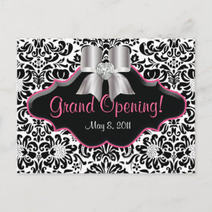 Salon vycard Damask Black White Rosa Jewels Bow Vykort