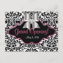 Salon vycard Damask Black White Rosa Jewels Bow Vykort