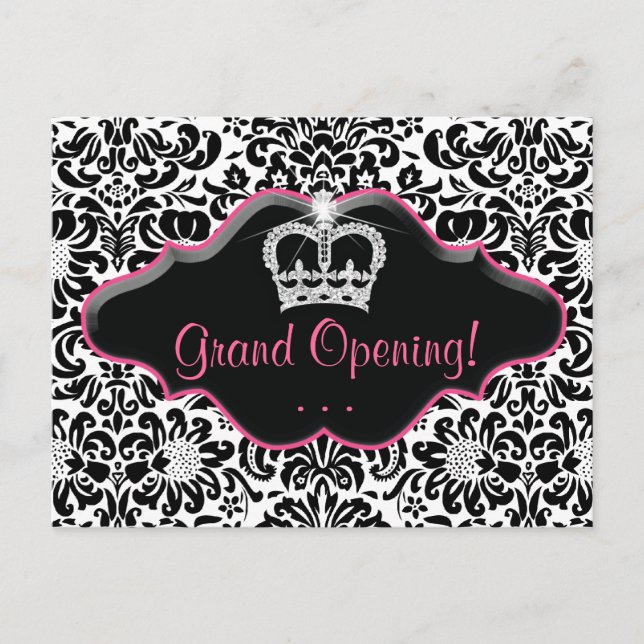 Salon vycard Damask Black White Rosa Ram Inbjudan Vykort (Framsida)