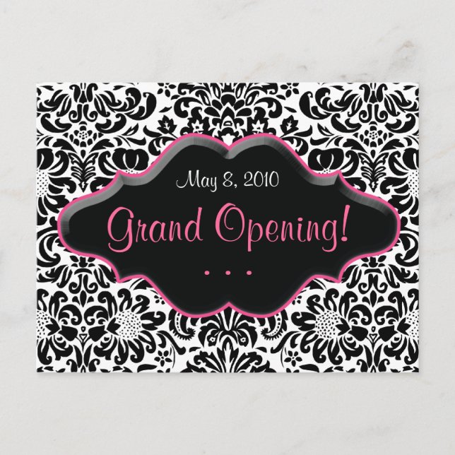 Salon vycard Damask Black White Rosa Ram Inbjudan Vykort (Framsida)
