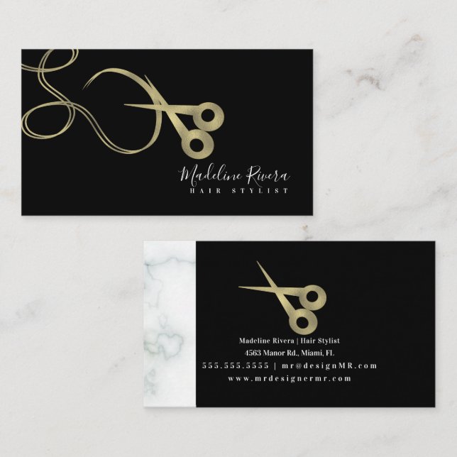 Salong Beauty Scissor Falskt Guld Visitkort (Fram/baksida)