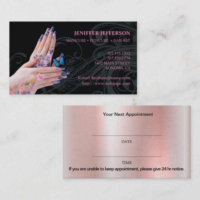 Salong För Nageldesign Affärsportkort Tidsbeställning Kort (Fram/baksida)