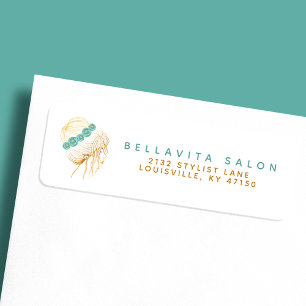 Salong Teal Guld Blommig Frisör Returadress Etikett