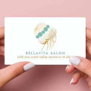 Salong Teal Guld Blommig Updo Frisör Covid Säkerhe Visitkort