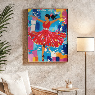 Salsa Dancer Red Dress Abstrakt Wall Art Poster
