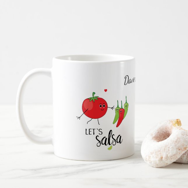 Salsa Dancing Tomato och Chillies Food Pun Graphic Kaffemugg (Med munk)