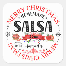 Salsa Hemmagjord God Jul Namn Burkört Fyrkantigt Klistermärke