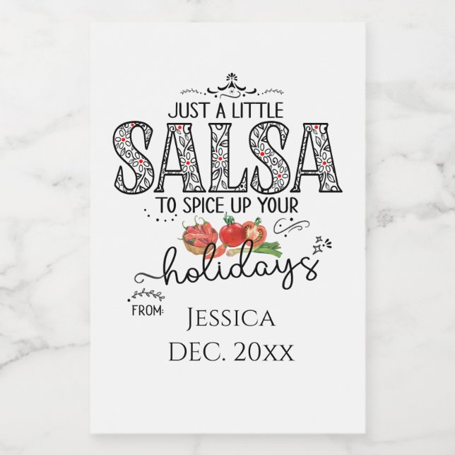 Salsa Krydda upp din semester Blomsterlig röd Mat Etikett (Singel etikett)