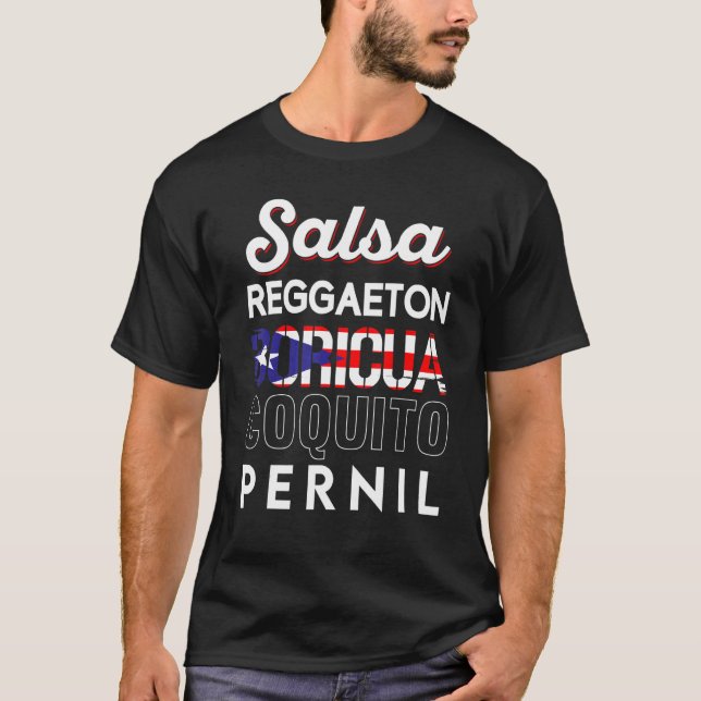 Salsa Puerto Rico Boricua Reggaeton Coquito Pernil T Shirt (Framsida)