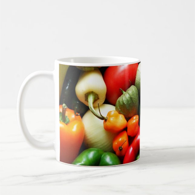 Salsa Vegetables, Tomato, Paprika, Onion Tomatillo Kaffemugg (Vänster)