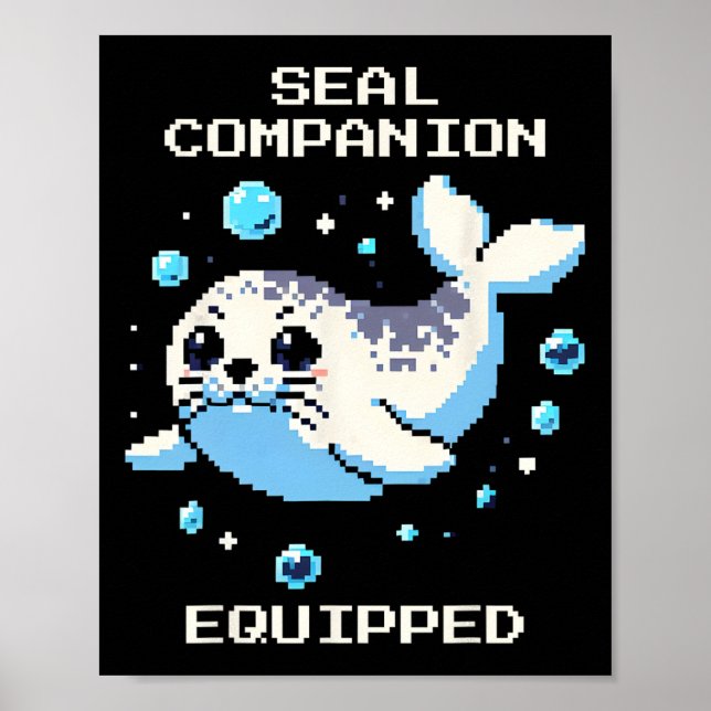 Sälskompis utrustad Pixel Art Säl Retrovibbar Poster (Framsidan)
