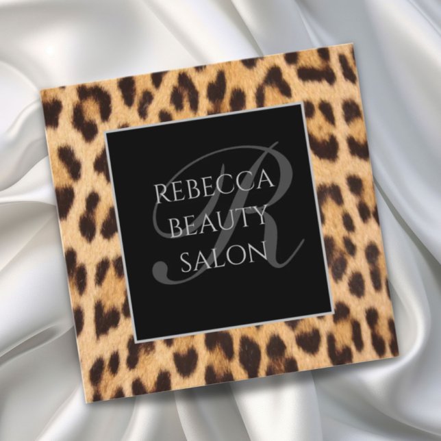 Salt av skönhet i chic SPA leopard Fyrkantigt Visitkort (girly chic beauty hair salon SPA leopard print Square Business Card)