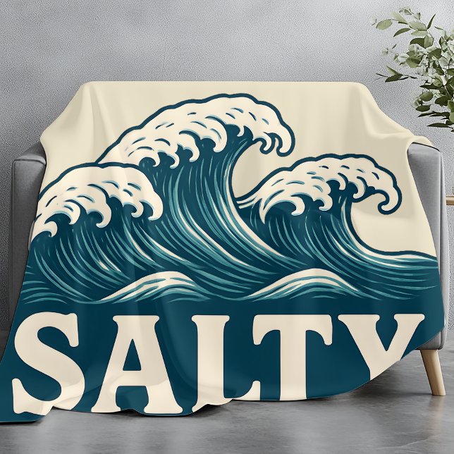 Salt Blå Surf Strand Vågor Marin Kustdekor Fleecefilt (Skapare uppladdad)
