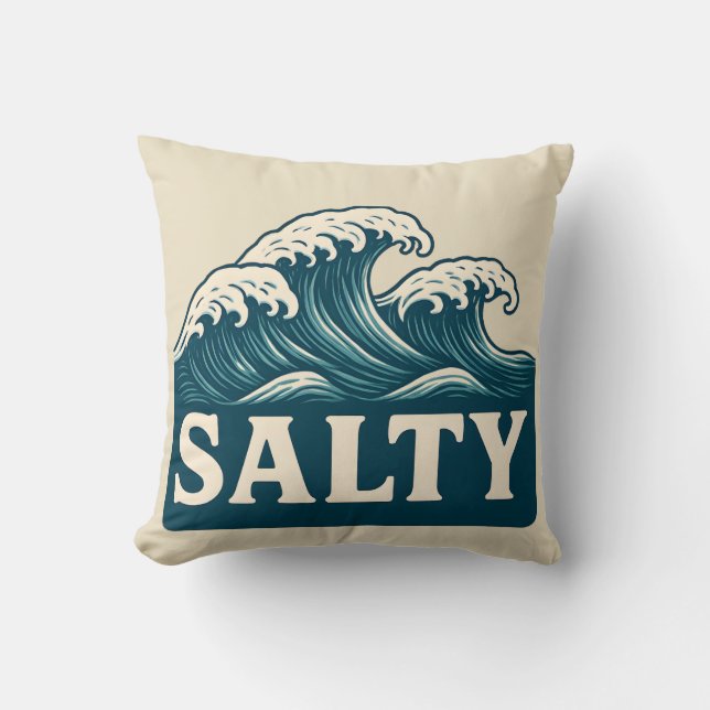 Salt Blå Surf Strand Vågor Marin Kustdekor Kudde (Framsida)
