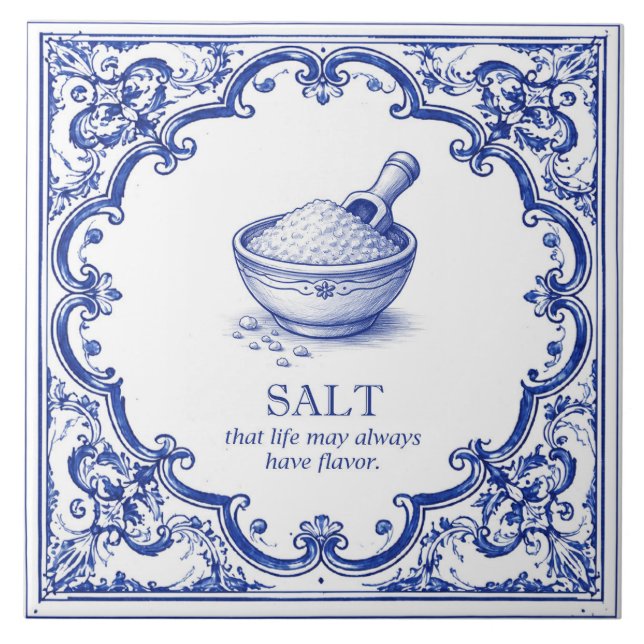 Salt Kitchen Blessing Blue Mediterranean Kakelplatta (Framsidan)