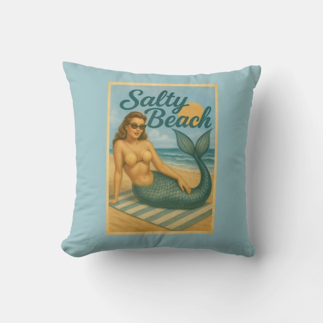 Salt Konst Sjöröding Retro Pin-Up Havsfrus Konst K Kudde (Framsida)