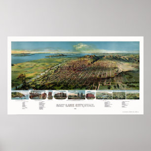 Salt Lake City panorama- karta för UT - 1891 Poster