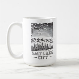 Salt Lake City Skyline Black and White Woodcut  Kaffemugg