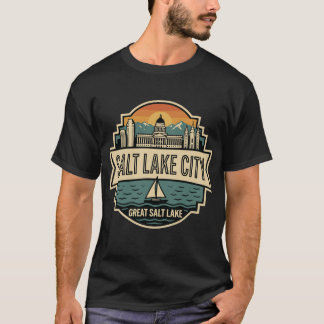 Salt Lake City Skyline Utah Vintage Travel Badge T Shirt