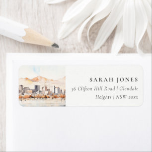 Salt Lake City, Utah Akvarell Landskap Adress Returadress Etikett