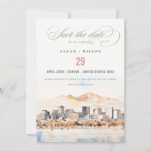 Salt Lake City, Utah Akvarell Landskaps Bröllop Spara Datumet