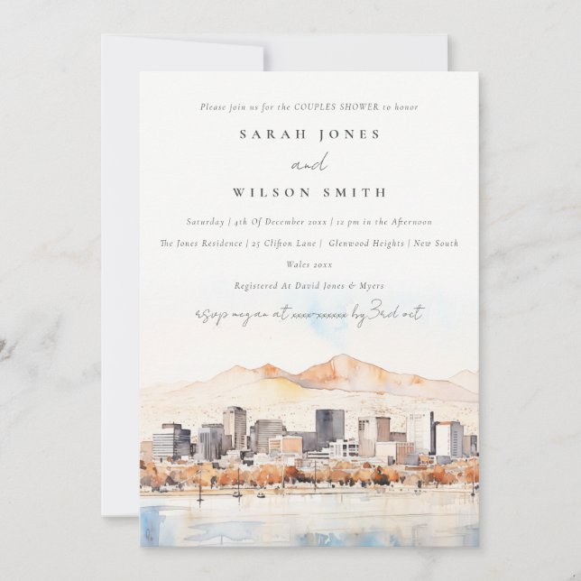 Salt Lake City Utah Akvarell Landskaps Bröllopsdus Inbjudningar (Framsida)