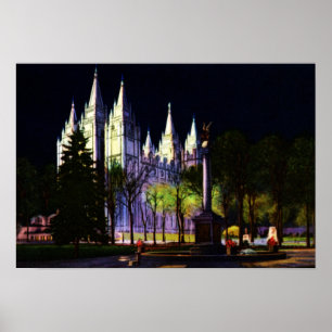 Salt Lake City Utah Mormontempel på natten Poster