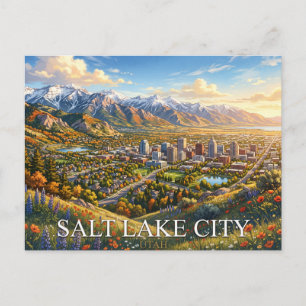 Salt Lake City Utah Resa   Bergstadslandskap Vykort
