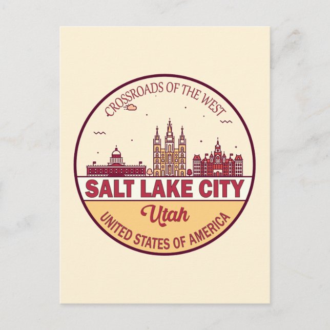 Salt Lake City Utah Stadssiluett Emblem Vykort (Framsida)