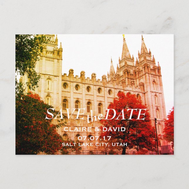 Salt Lake City, Utah Temple Bröllop Save the Date Meddelande Vykort (Framsida)