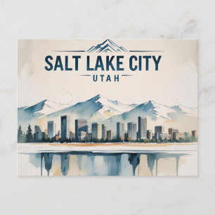 Salt Lake City Utah vintage akvarell Resa Vykort