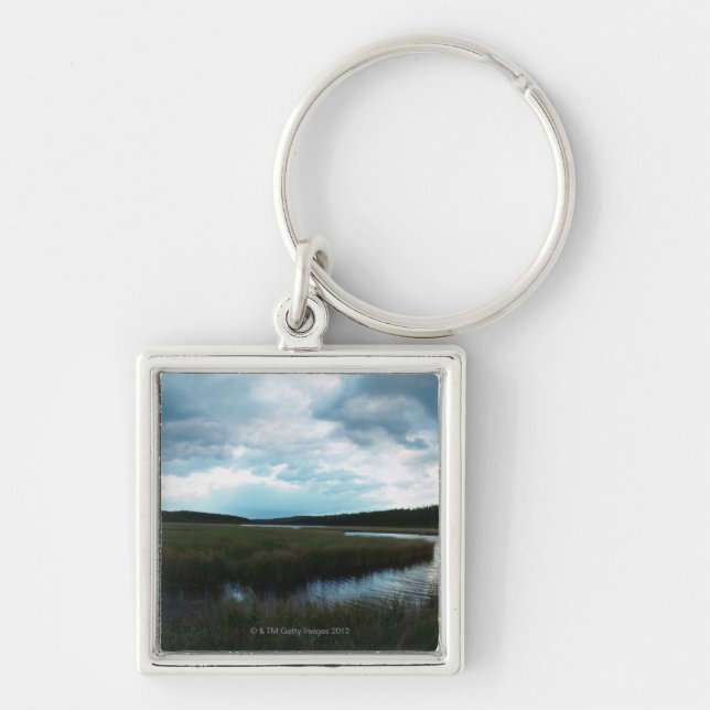 Salt marsh fyrkantig silverfärgad nyckelring (Framsidan)
