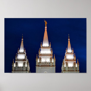 Salt Mormontempel för sjö LDS på natten Poster