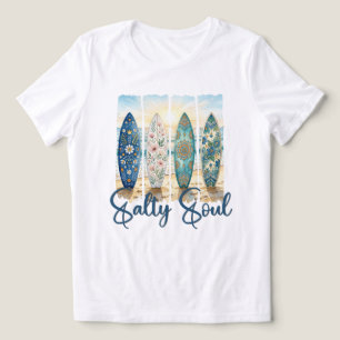 Salt Själ Boho Blommig Surfbrädor Solnedgång T Shirt