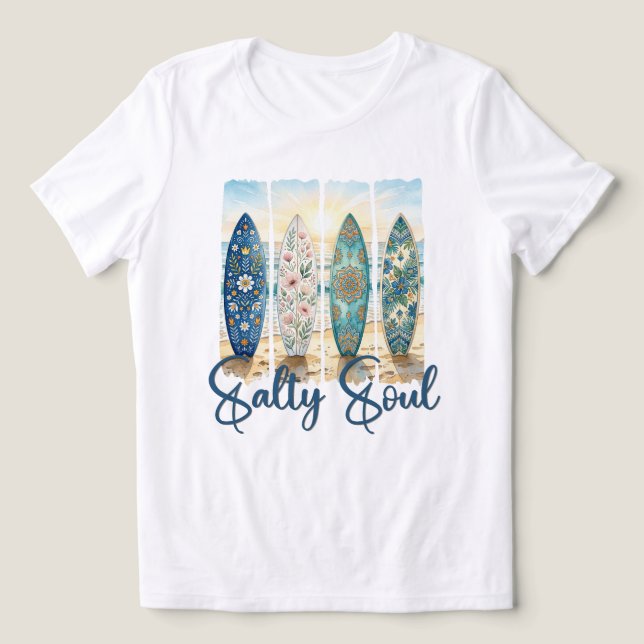 Salt Själ Boho Blommig Surfbrädor Solnedgång T Shirt (Design Framsida)