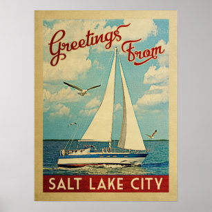 Salt Sjö City Sailboat Vintage resor Utah Poster