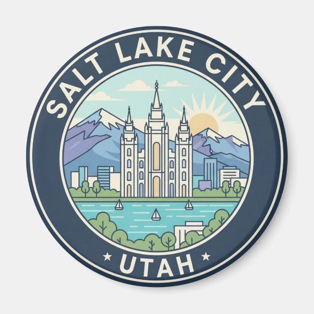 Salt Sjö City Skyline Utah Magnet (Framsidan)
