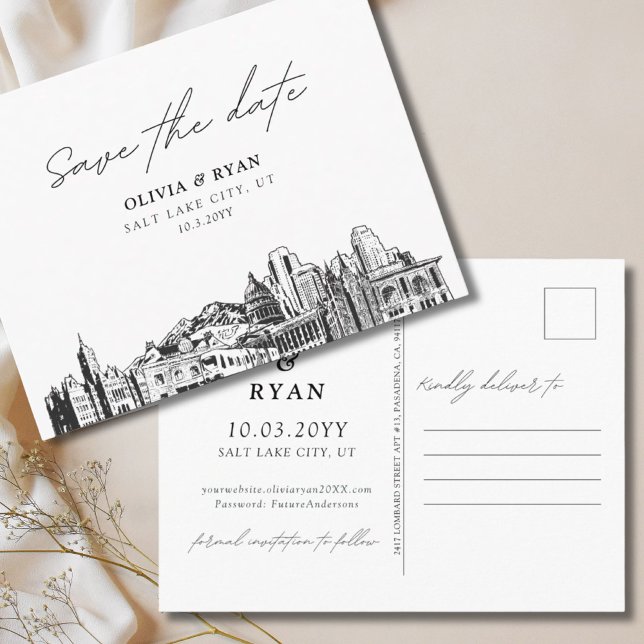 Salt Sjö City Spara datumvykortet Bröllop Vykort (Salt Lake City Save the Date Postcard Wedding
)