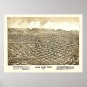 Salt Sjö City, UT Panoramic Karta - 1875 Poster