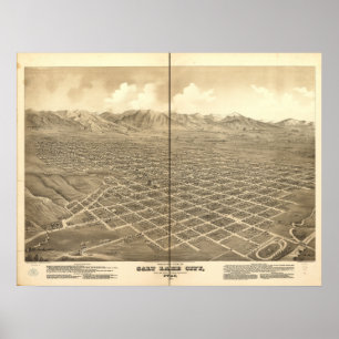 Salt Sjö City Utah 1875 Antique Panoramic Karta Poster